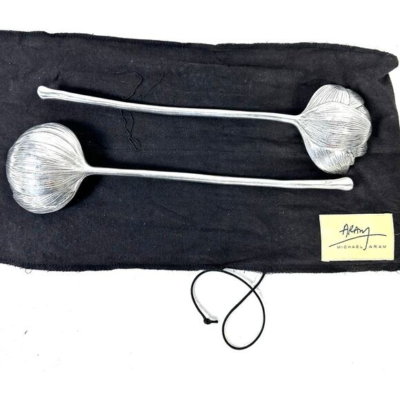 Michael Aram Lotus Blossom Flowers Serving Set Fork Spoon w/Logo Storage Pouch! - Picture 5 of 10